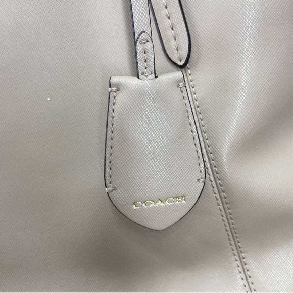 Coach Peyton Top Zip Saffiano Leather Tote Bag Light Grey/Beige - Picture 4 of 15